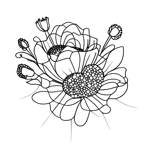 A Minimalist Tattoo Of A Bouquet Of Flowers With Each Flower Representing A Different Family Member