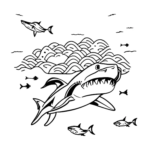 Shark In The Ocean With Mountains