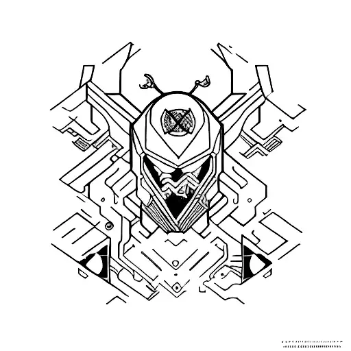 A Unique Fusion Of Traditional Art Techniques And Cyberpunk Aesthetics In A Tattoo Design