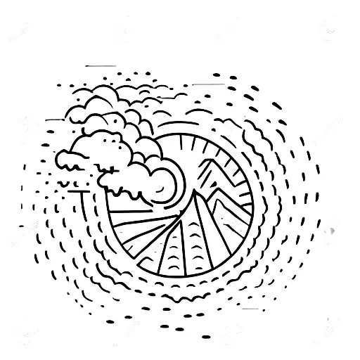 Wide Volcano With Little Volcanic Stone Wall Semicircles In Front Of It