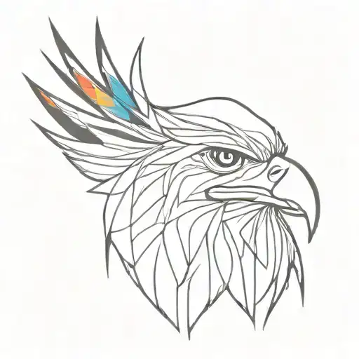 Minimalist Face Looking Foward With A Colorful Explosion In His Nepe Forming An Eagle