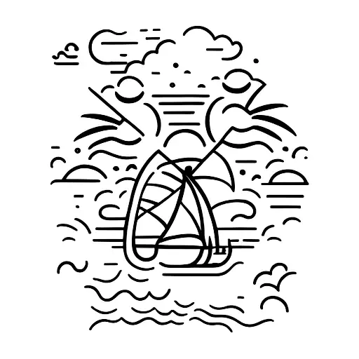 A Serene Ocean Scene With Palm Trees Swaying In The Breeze