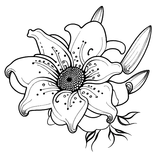 A Minimalist Design Of A Bouquet Of Lily Flowers Intertwined With Sunflowers