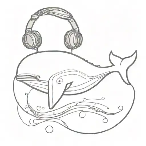 A Minimalist Whale With Headphones Listening To Music Underwater