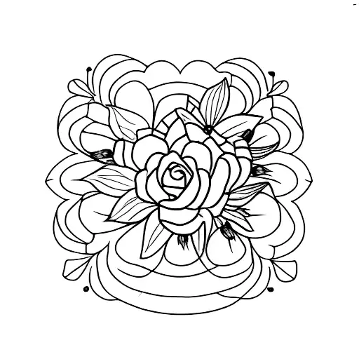 Thin Line Cross With Flowers And Date