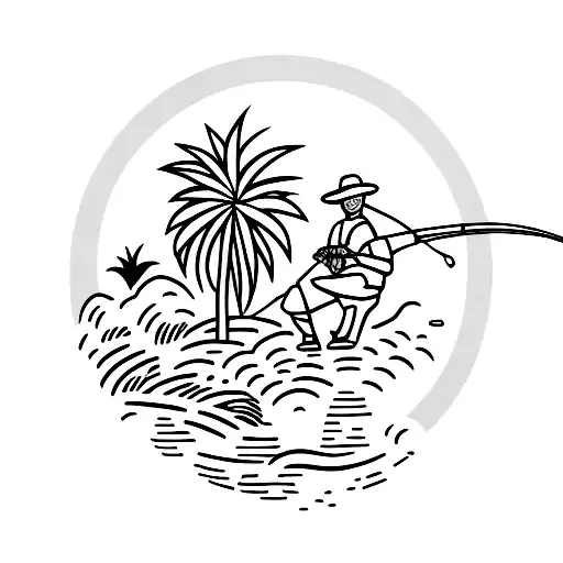 Palm Tree And Fisherman