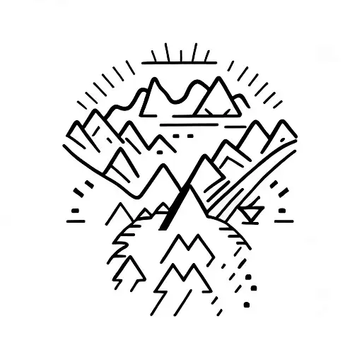A Minimalist Tattoo Of A Mountain Range With A Hidden Trail Symbolizing Hiking