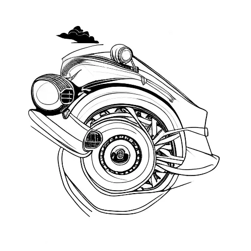 A Minimalist Tattoo Of A Vintage Car Driving Through A Winding Road