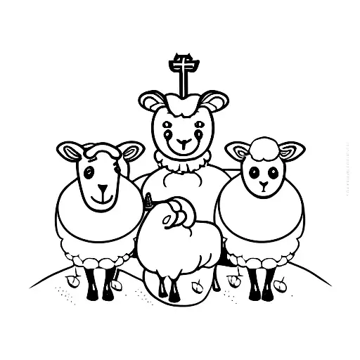 A Group Of Sheep Standing In Front Of A Church