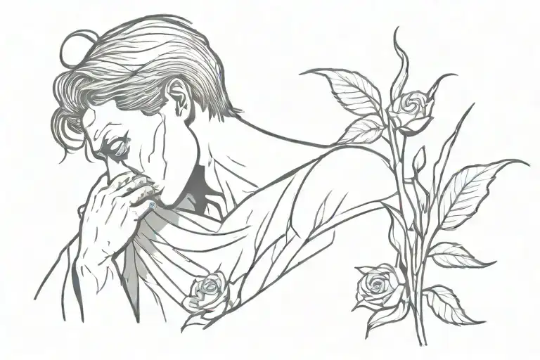 Angel Man Crying With A Withered Rose