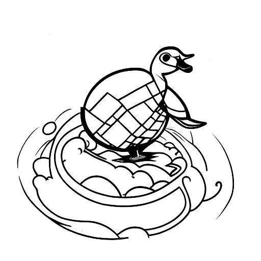 Duck Walking On Top Of A Globe Line Art