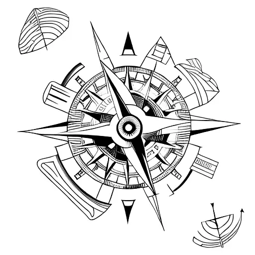 A Minimalist Tattoo Of A Compass Needle Pointing Towards A Vibrant Aurora Borealis In The Night Sky