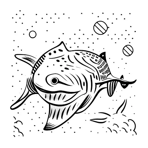 A Minimalist Tattoo Design Of A Whale Shark Swimming Among Ancient Greek Ruins