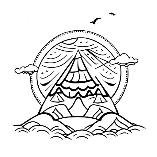 Tent On Hill And Beach In Background