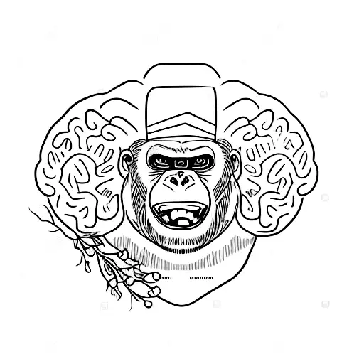 A Minimalist Tattoo Of A Gorilla Holding A Brain