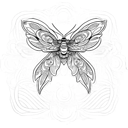 An Ethereal Moth With Intricate Celestial Markings And Blooming Flowers Intertwined In Its Wings