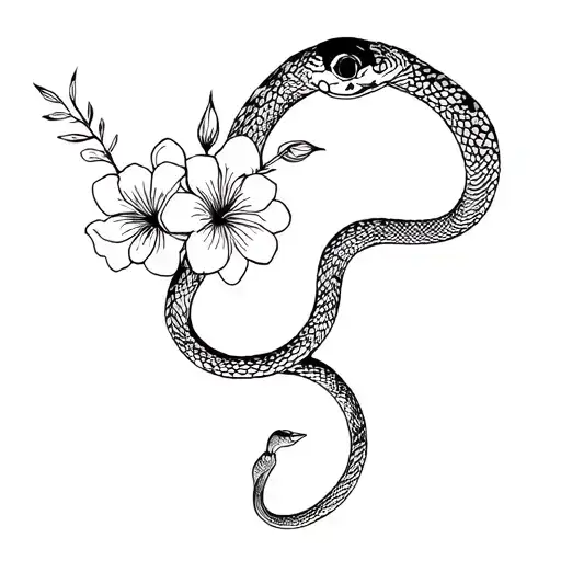 Snake With Flowers And Lines Connecting Different