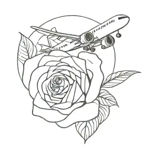 A Airplane And Rose Tattoo Design