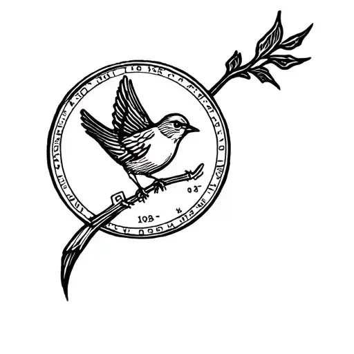 A Simple Sketch Of A Coin With A Song Bird On It