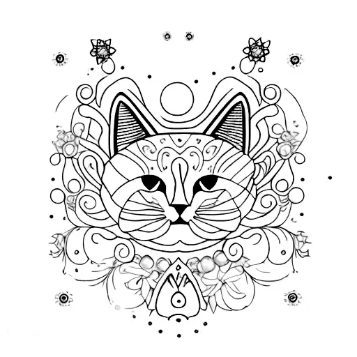 A Mystical Black Cat Adorned With Shimmering Pearls And Delicate Flowers