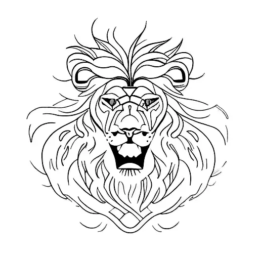 A Minimalist Tattoo Of A Lion Driving A Sports Car At Top Speed