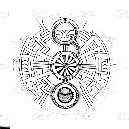 Ring Tattoo With Three Clocks In The Middle Of The Ring