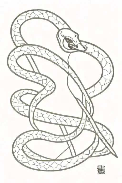 A Snake Around A Japanese Katana