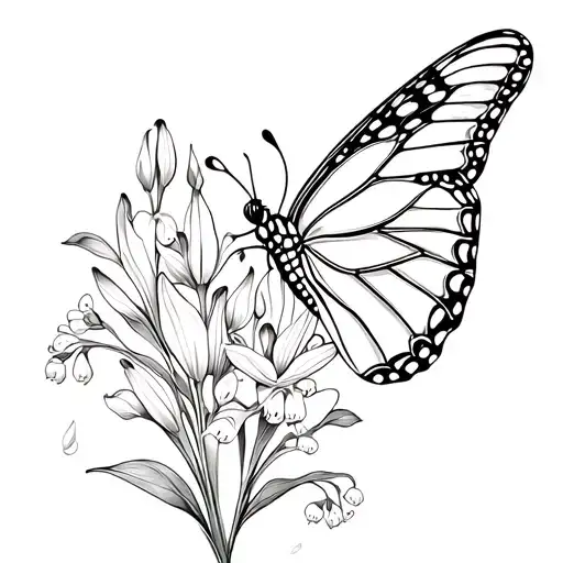 Monarch Butterfly On Lily Of The Valley Flowers