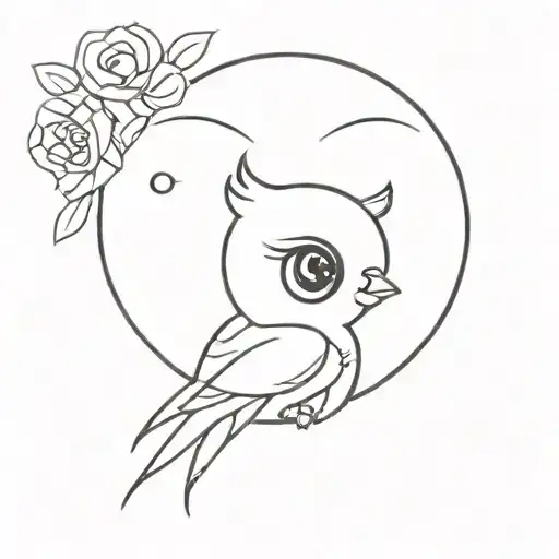 Minimal Black Tattoo A Cute Chick With Large Eyes Which Love Moon