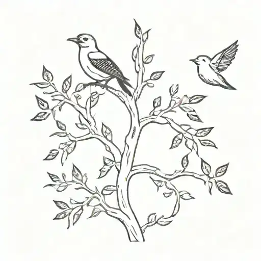 A Tree With A Crown And Foliage And A Flying Bird