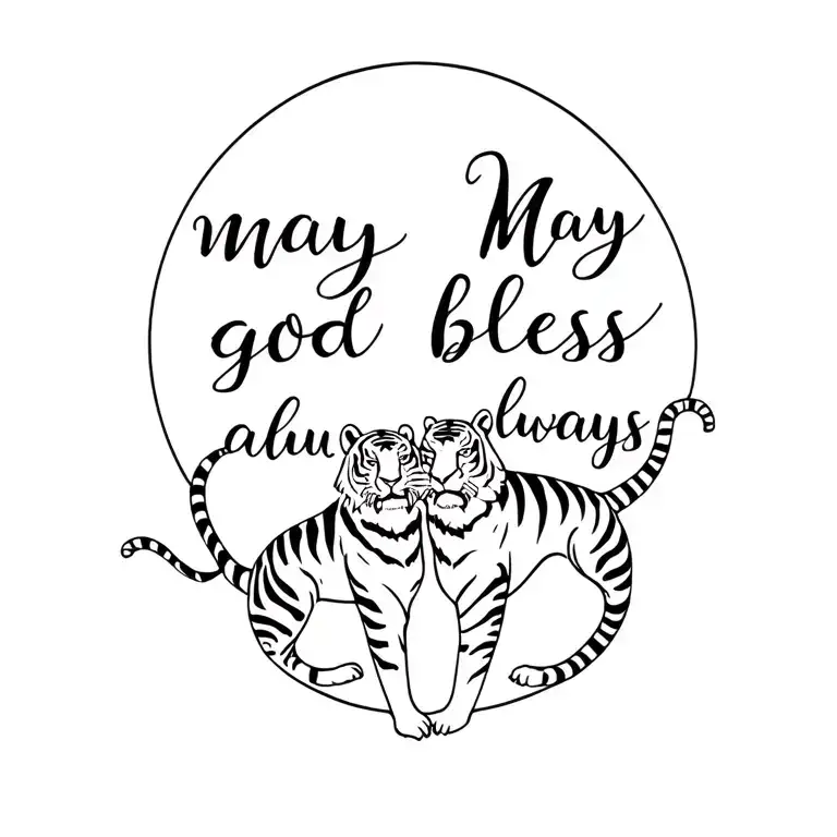 Two Line Art Tigers Dancing With The Words May God Bless You Always