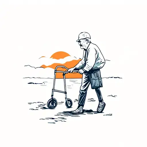 Grandad Using A Walker Away From Me Towards Sunset