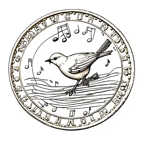 A Sketch Of A Coin With A Song Bird On It