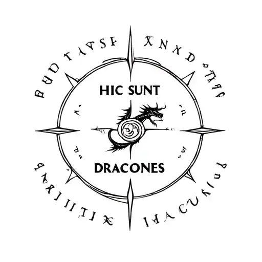Simplistic Compas With Dragon In The Middle And Saying Hic Sunt Dracones