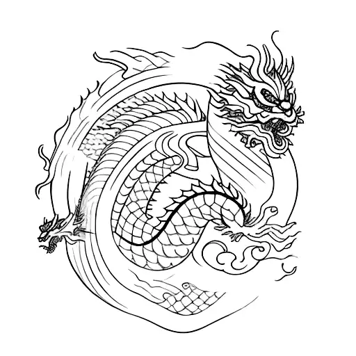 Small Fineline Chinese Dragon Incorporating The 8 Bagua Symbols