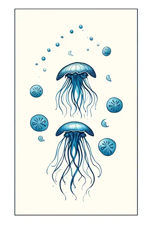 Jellyfish And Sandollar And Turtle Swimming