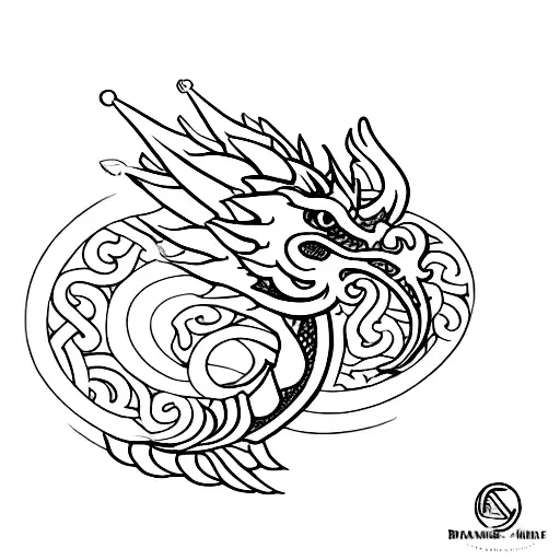 Small Fineline Dragon Incorporating The 8 Bagua Symbols