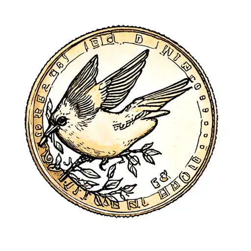 A Sketch Of A Coin With A Song Bird On It