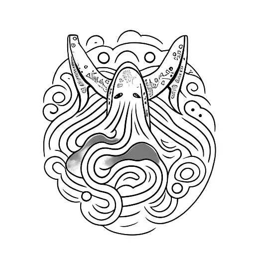 A Minimalist Tattoo Design Of A Whale Swimming Through A Galaxy Symbolizing Mindfulness