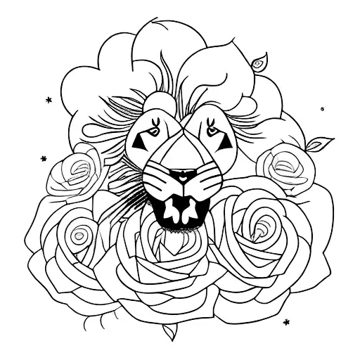 Female Lion With Roses And The Moon