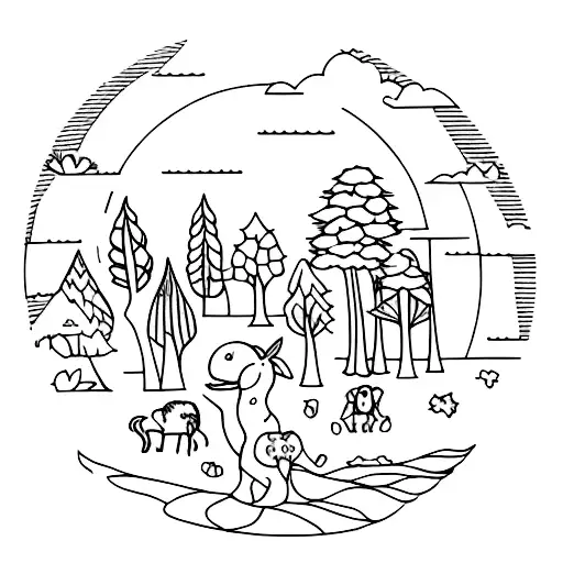 A Whimsical Forest Scene With Animals Frolicking Among The Clouds