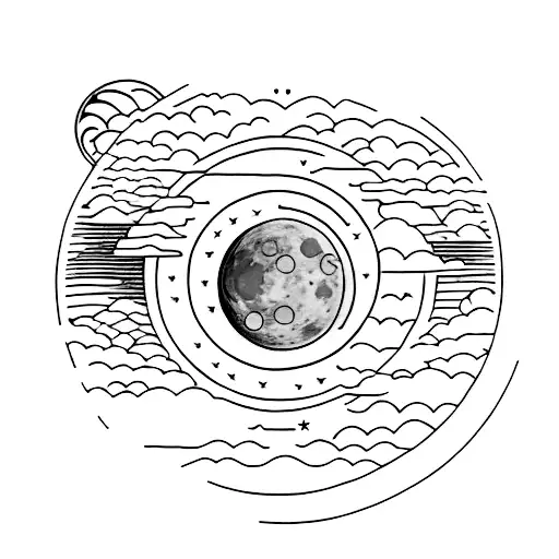 Moon Phases And Mountain And Starts And Sun