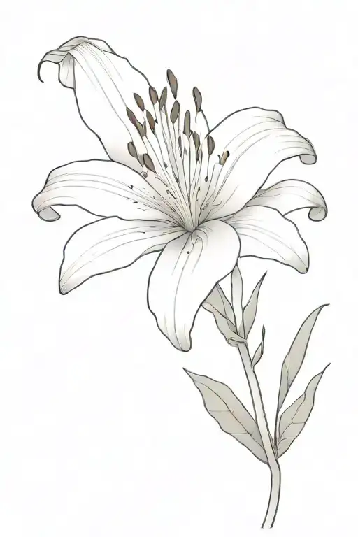 Minimalist Tattoo Featuring A Pink Lily With The Name 'Agatha' Written Along Its Stem