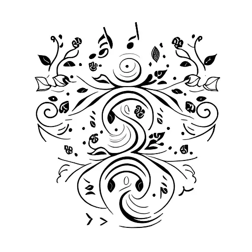 A Minimalist Tattoo Design Featuring A Stylized Family Tree With Musical Notes As Leaves