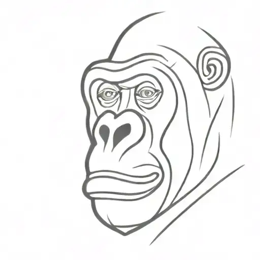 One Line Gorilla Face Profile Holding