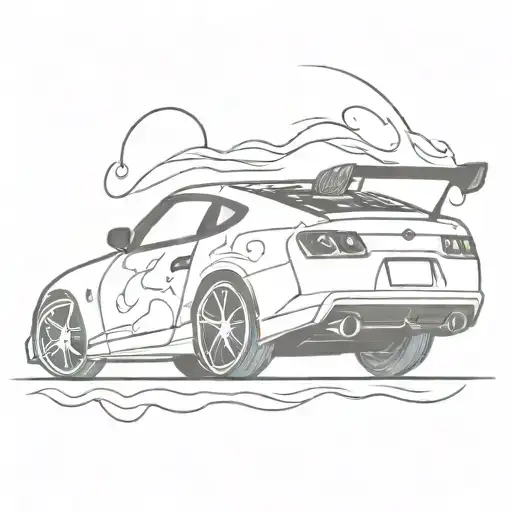 Black Outline Of Nissan Z32 With Flames Coming Out The Window