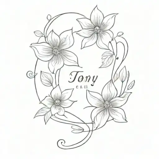 A Delicate Floral Pattern With The Names Tony And Isabella Intertwined Within The Petals