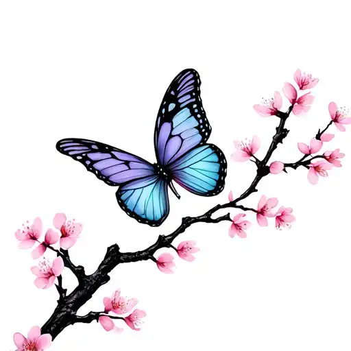 Butterfly Sits On A Cherry Blossom Tree