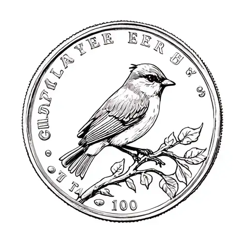 A Sketch Of A Coin With A Song Bird On It