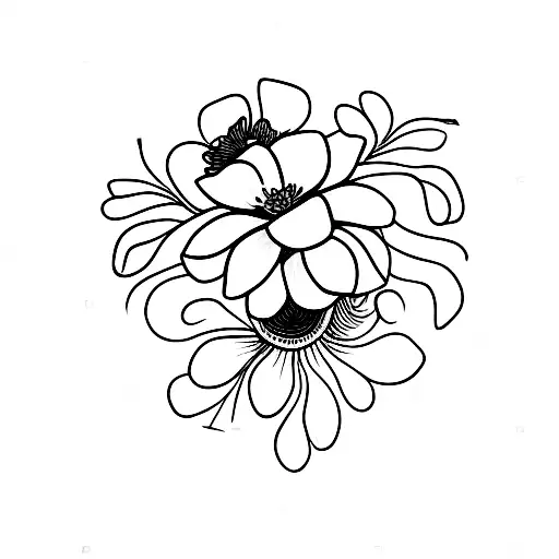 Hedera With Poppies And Small Flowers Black And White